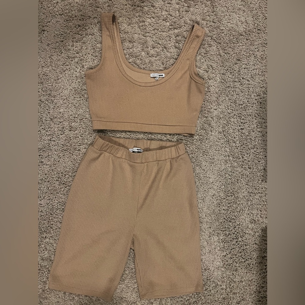 2 piece short set tan size medium